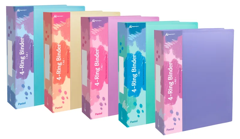 Папка панорама на 4-х кольцах Бюрократ Pastel PAST0740/4RBLUE A4 пластик 0.7мм кор.40мм торц.карм с бум. встав голубой