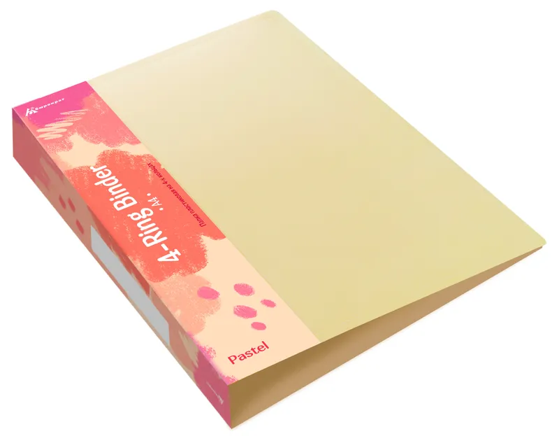 Папка панорама на 4-х кольцах Бюрократ Pastel PAST0740/4RYEL A4 пластик 0.7мм кор.40мм торц.карм с бум. встав желтый