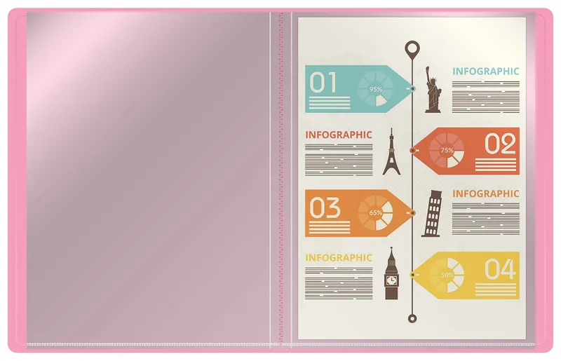 Папка с 40 прозр.вклад. Бюрократ Pastel PAST40PINK A4 пластик 0.5мм торц.карм с бум. встав розовый