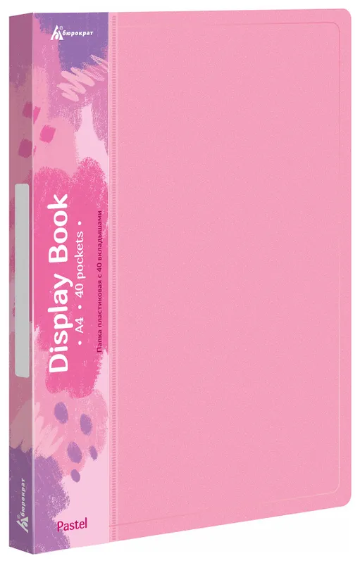 Папка с 40 прозр.вклад. Бюрократ Pastel PAST40PINK A4 пластик 0.5мм торц.карм с бум. встав розовый