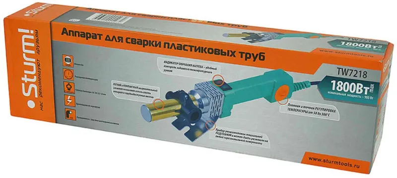 Сварочный аппарат для пластиковых труб Sturm! TW7218 1800кВт Тмакс.:300 4насад. (кейс в компл.)