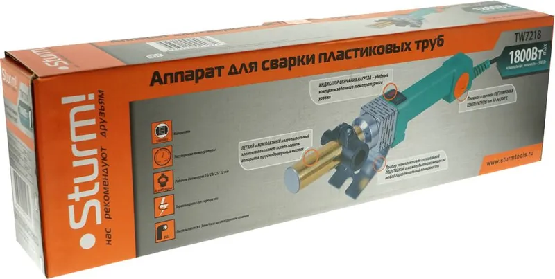 Сварочный аппарат для пластиковых труб Sturm! TW7218 1800кВт Тмакс.:300 4насад. (кейс в компл.)