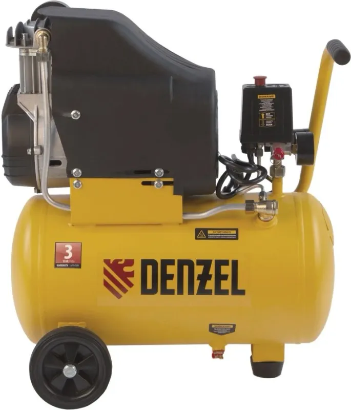 Компрессор поршневой Denzel DLC1300/24 безмасляный 206л/мин 24л 1300Вт желтый/черный