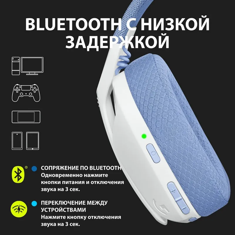 Наушники с микрофоном Logitech G435 белый/синий накладные BT/Radio оголовье (981-001074)