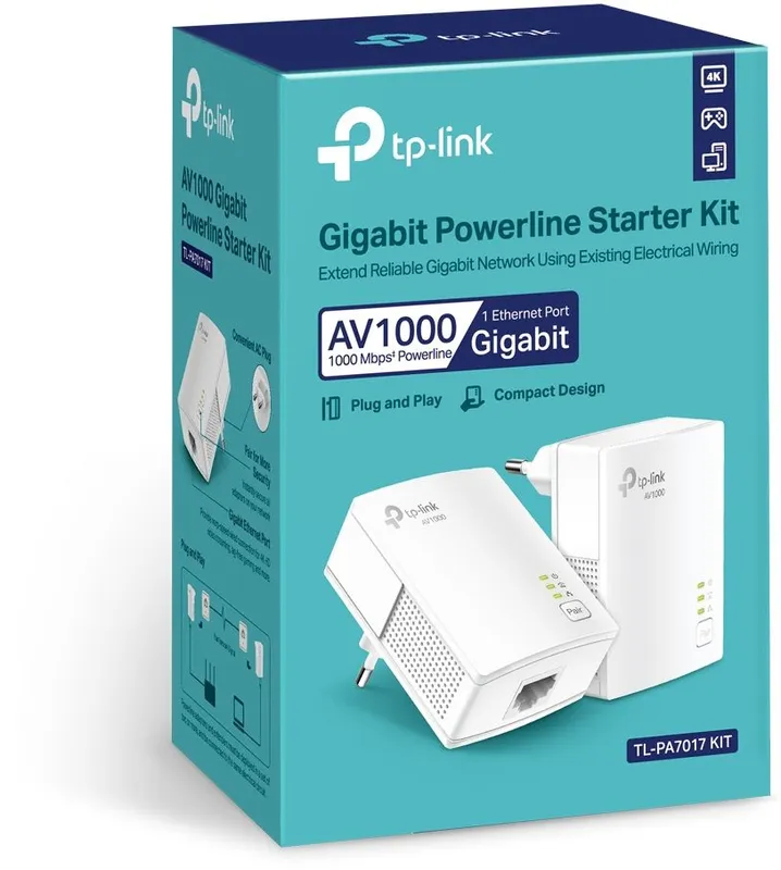 TP-Link TL-PA7017 KIT, AV1000 Комплект гигабитных адаптеров 2 шт., Powerline 1000 Мбит/с, гиг. порты 1+1