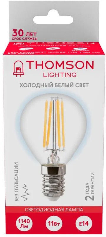 Лампа филам. Thomson Filament TH-B2338 11Вт цок.:E14 шар 220B 6500K св.свеч.бел.хол. Globe (упак.:1шт)