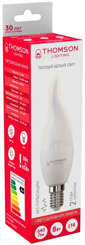 Лампа светодиодная Thomson TH-B2027 8Вт цок.:E14 свеча на ветру 220B 3000K св.свеч.бел.теп. Tail Candle (упак.:1шт)