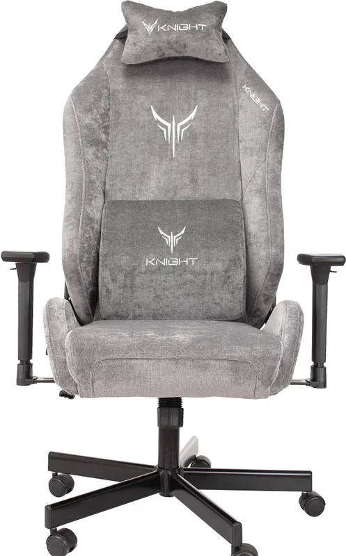 Кресло игровое Knight N1 Fabric серый Light-19 с подголов. крестов. металл