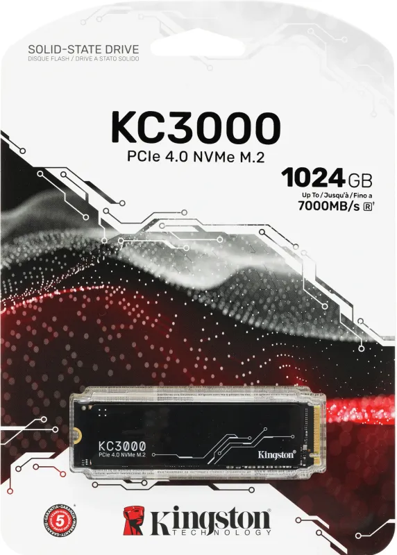 Твердотельный накопитель Kingston SSD 1TB KC3000 M.2 2280 PCIe 4.0 x4 NVMe R7000/W6000MB/s 3D TLC MTBF 2M 800TBW Retail 1 year