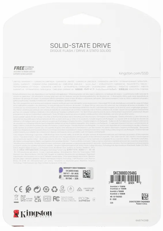 Твердотельный накопитель Kingston SSD 2TB KC3000 M.2 2280 PCIe 4.0 x4 NVMe R7000/W7000MB/s 3D TLC MTBF 2M 1,6PBW Retail 1 year