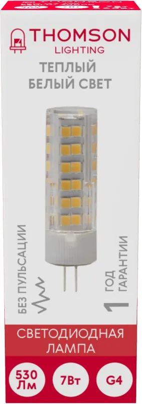 Лампа светодиодная Thomson TH-B4232 7Вт цок.:G4 капсул. 220B 3000K св.свеч.бел.теп. (упак.:1шт)