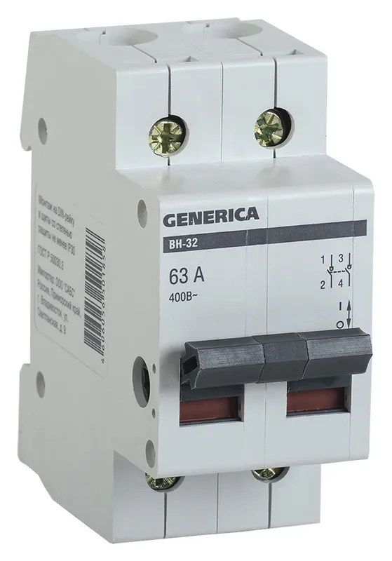 Выключатель IEK MNV15-2-063 Generica 63A 2П 400В 2мод белый (упак.:1шт)