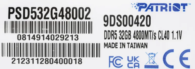Память DDR5 32GB 4800MHz Patriot PSD532G48002 Signature RTL PC5-38400 CL40 DIMM 288-pin 1.1В dual rank Ret