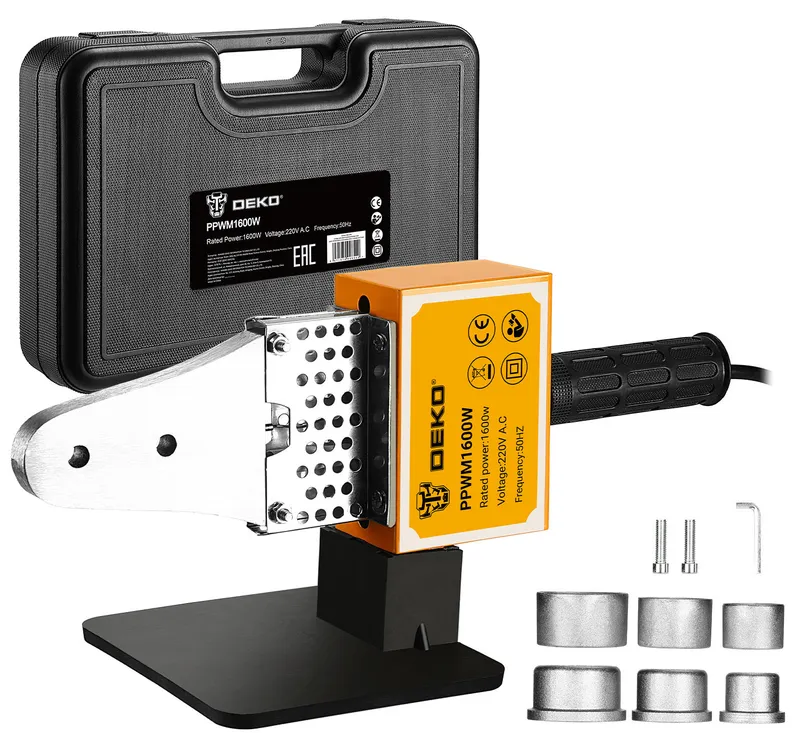 Сварочный аппарат для пластиковых труб Deko PPWM1600W 1.6кВт Тмакс.:300 парн.насад. 3насад. (кейс в компл.) (063-4203)