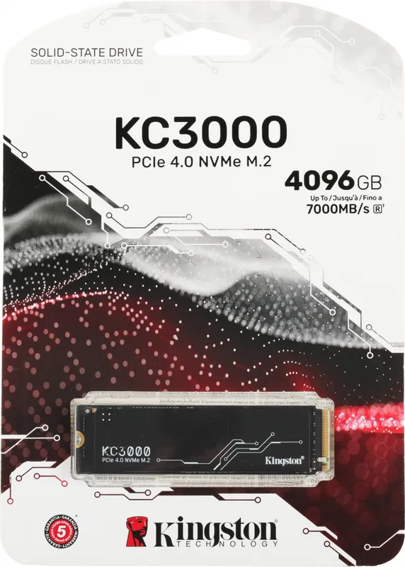 Твердотельный накопитель Kingston SSD 4TB KC3000 M.2 2280 PCIe 4.0 x4 NVMe R7000/W7000MB/s 3D TLC MTBF 2M 3,2PBW Retail 1 year