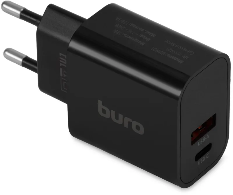 Сетевое зар./устр. Buro BUWD1 18W 3A (PD+QC) USB-C/USB-A универсальное черный (BUWD18P110BK)