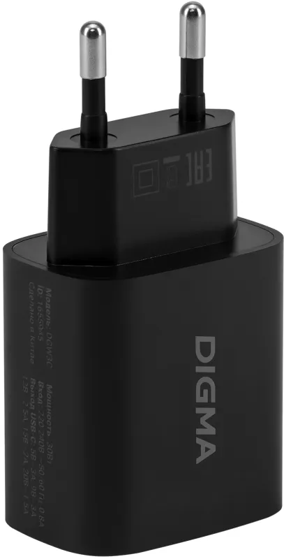 Сетевое зар./устр. Digma DGW3C 30W 3A (PD) USB-C универсальное черный (DGW3C0F010BK)