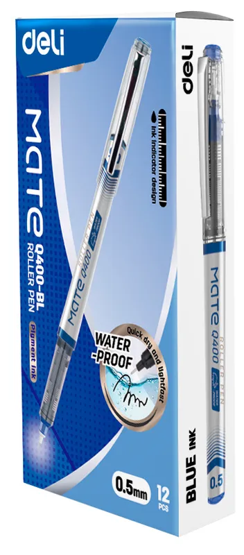 Ручка роллер Deli EQ400-BL син. черн. линия 0.5мм