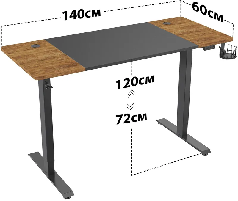 Стол для компьютера Cactus подъёмный столешница МДФ черный дуб антик каркас черный (CS-EDL-BAWD)