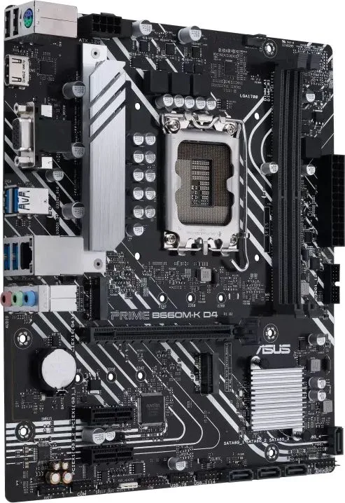 Материнская плата ASUS PRIME B660M-K D4, LGA1700, B660, 2*DDR4, D-Sub + HDMI, SATA3 + RAID, Audio, Gb LAN, USB 3.2*6, USB 2.0*6, COM*1 header (w/o cable), mATX; 90MB1950-M1EAY0