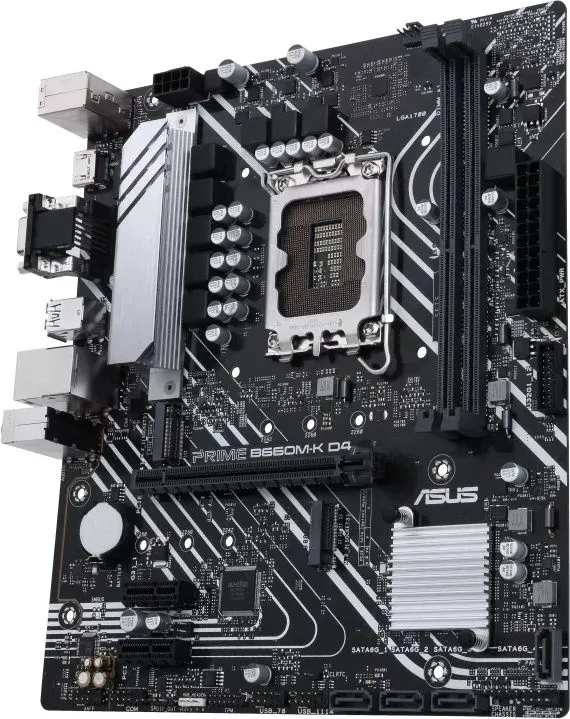 Материнская плата ASUS PRIME B660M-K D4, LGA1700, B660, 2*DDR4, D-Sub + HDMI, SATA3 + RAID, Audio, Gb LAN, USB 3.2*6, USB 2.0*6, COM*1 header (w/o cable), mATX; 90MB1950-M1EAY0