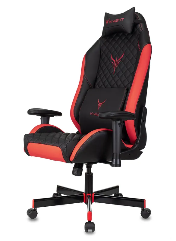 Кресло игровое Knight Explore черный/красный ромбик эко.кожа с подголов. крестов. металл