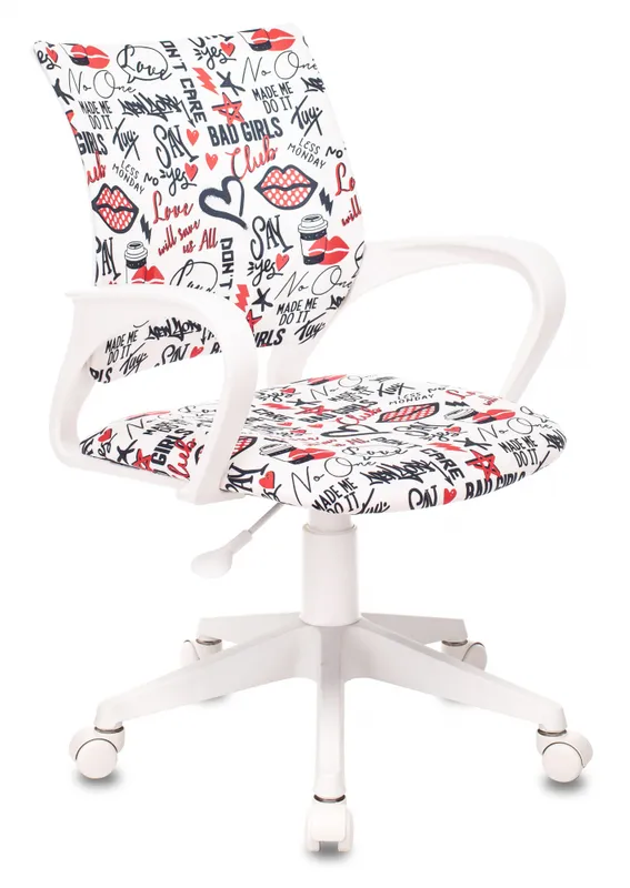 Кресло детское Бюрократ KD-W4 мультиколор красные губы крестов. пластик пластик белый