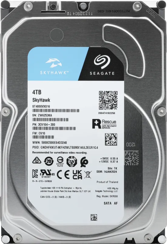 Жесткий диск Seagate Skyhawk HDD 3.5" SATA 4Tб, 5400 rpm, 256Mb buffer, 512e/4Kn, CMR, ST4000VX016, 1 year, (аналог ST4000VX013)