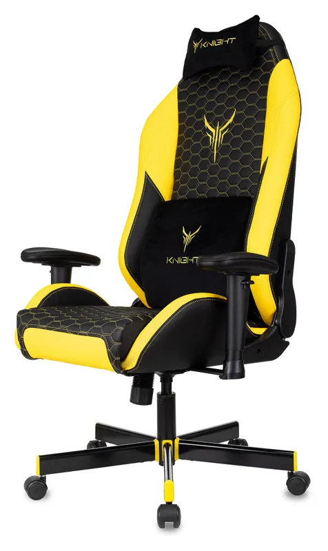 Кресло игровое Knight Neon черный/желтый соты эко.кожа с подголов. крестов. металл