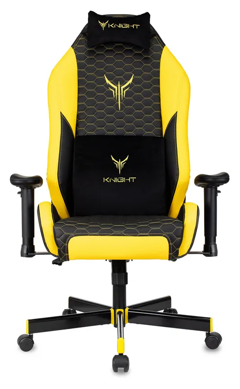 Кресло игровое Knight Neon черный/желтый соты эко.кожа с подголов. крестов. металл
