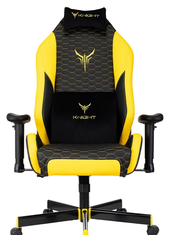 Кресло игровое Knight Neon черный/желтый соты эко.кожа с подголов. крестов. металл