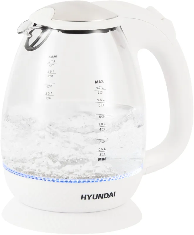 Чайник электрический Hyundai HYK-G3805 1.7л. 2200Вт белый/прозрачный (корпус: стекло)