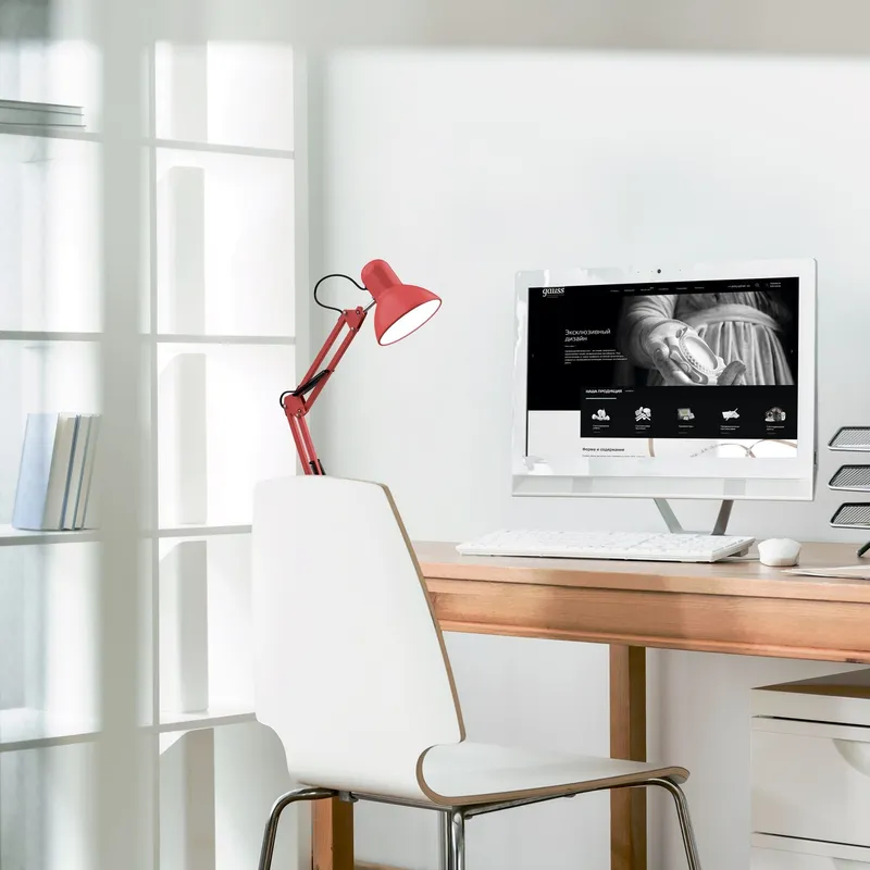 Светильник Gauss GT0024 настольный на струбцине/основание E27 красный 60Вт