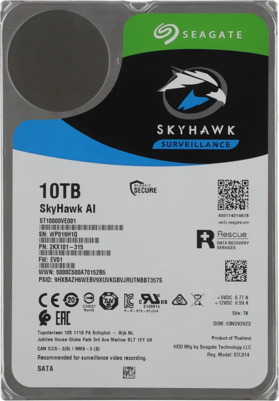 Жесткий диск Seagate SATA-III 10TB ST10000VE001 Surveillance SkyHawkAI 512E (7200rpm) 256Mb 3.5"