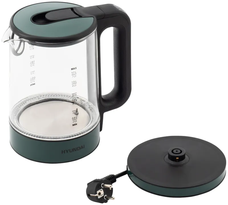 Чайник электрический Hyundai HYK-S4805 1.7л. 2200Вт темно-зеленый корпус: стекло/пластик