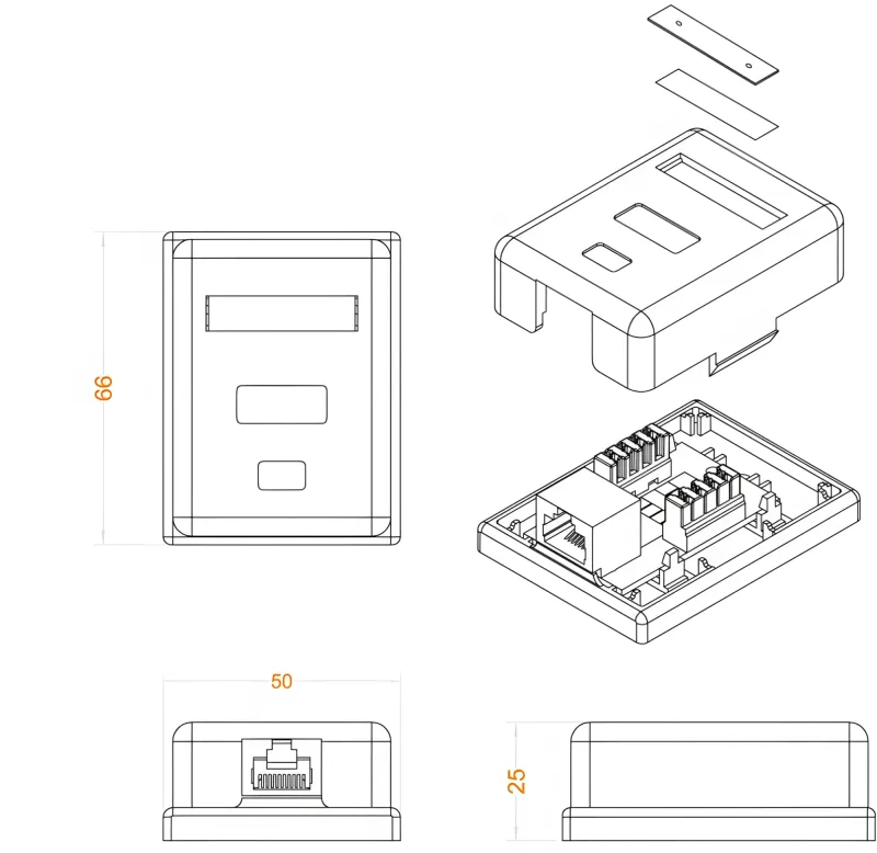 Розетка Hyperline SB1-1-8P8C-C6-WHRJ45 1 кат.6 UTP бел. (упак.:1шт)