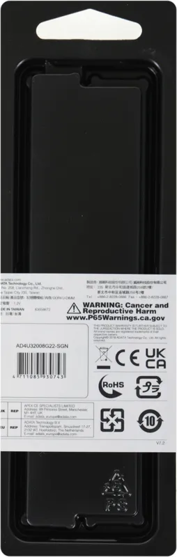 Память DDR4 8Gb 3200MHz A-Data AD4U32008G22-SGN RTL PC4-25600 CL22 DIMM 288-pin 1.2В single rank Ret