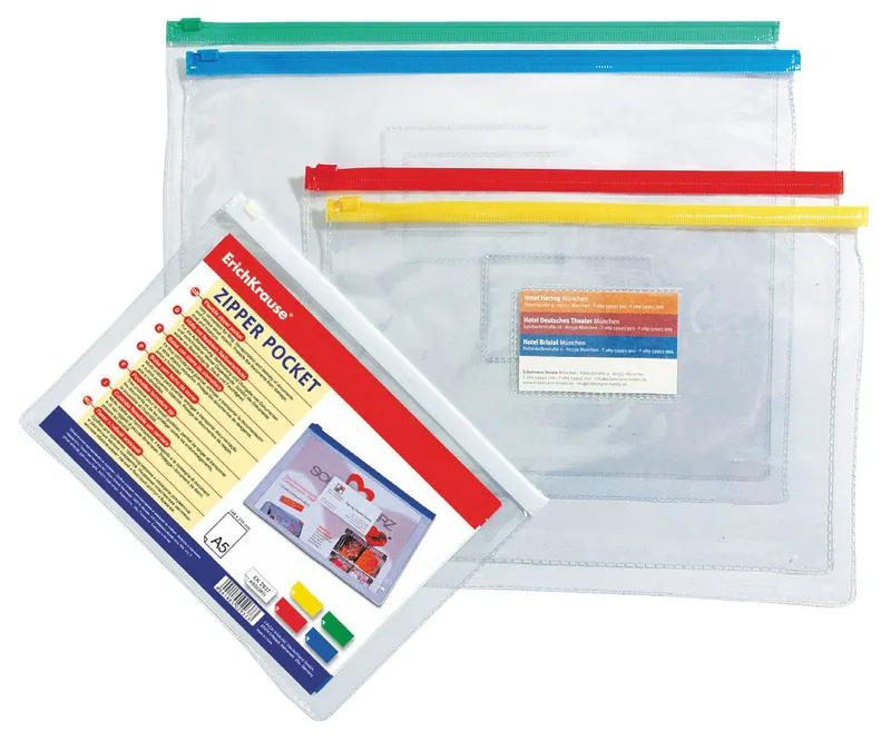 Папка на молнии ZIP Erich Krause 2937 A5 пластик 0.14мм прозрачный цвет молнии ассорти