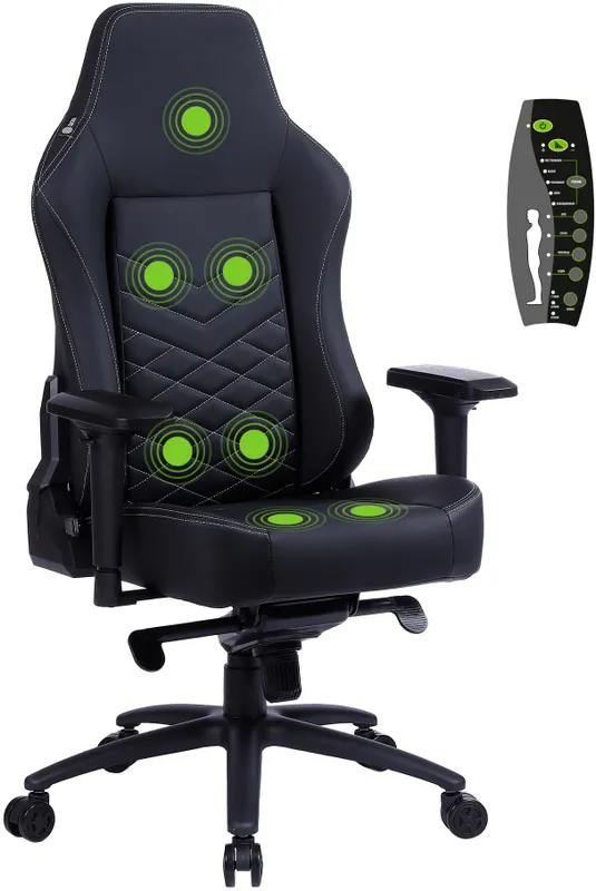 Кресло игровое Cactus с вибромассажем черный эко.кожа с подголов. крестов. черный