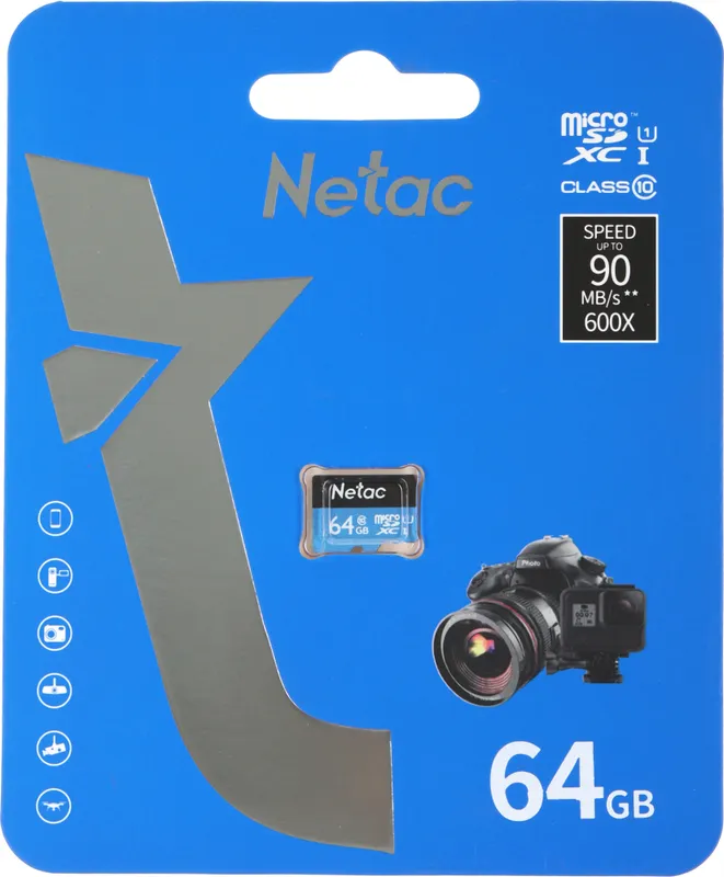 Носитель информации Netac P500 Standard 64GB MicroSDXC U1/C10 up to 90MB/s, retail pack card only