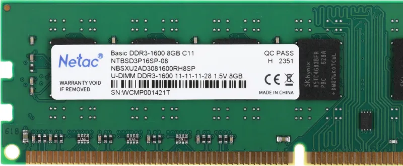 Оперативная память Netac Basic DIMM 8GB DDR3-1600 (PC3-12800) C11 11-11-11-28 1.5V Memory module