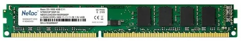 Оперативная память Netac Basic DIMM 4GB DDR3-1600 (PC3-12800) C11 11-11-11-28 1.5V Memory module