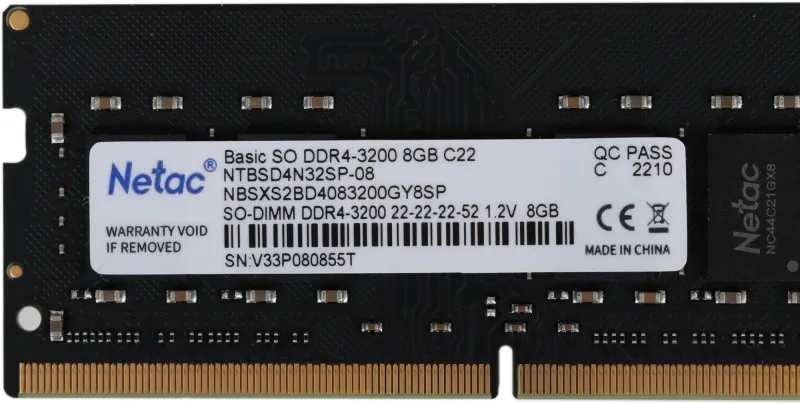 Оперативная память Netac Basic SODIMM 8GB DDR4-3200 (PC4-25600) C22 22-22-22-52 1.2V Memory module