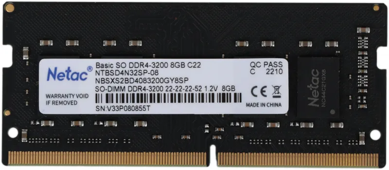Оперативная память Netac Basic SODIMM 8GB DDR4-3200 (PC4-25600) C22 22-22-22-52 1.2V Memory module