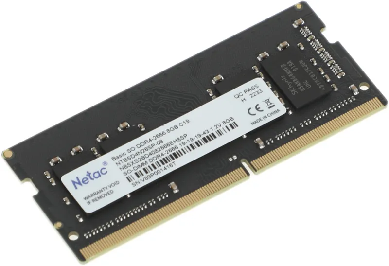 Оперативная память Netac Basic SODIMM 8GB DDR4-2666 (PC4-21300) C19 19-19-19-43 1.2V Memory module