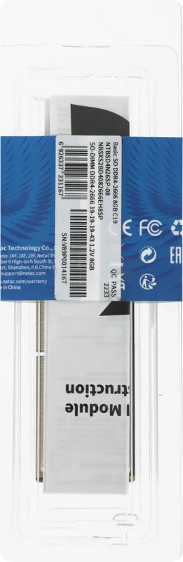 Оперативная память Netac Basic SODIMM 8GB DDR4-2666 (PC4-21300) C19 19-19-19-43 1.2V Memory module