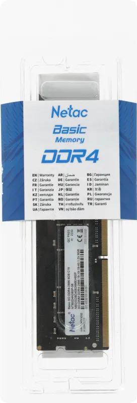 Оперативная память Netac Basic SODIMM 8GB DDR4-2666 (PC4-21300) C19 19-19-19-43 1.2V Memory module