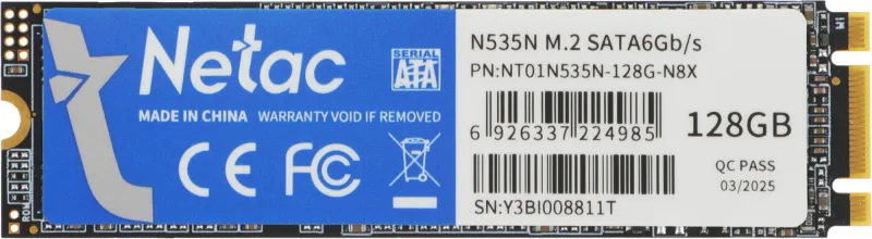 SSD накопитель Netac SSD N535N 128GB M.2 2280 SATAIII 3D NAND, R/W up to 510/440MB/s, TBW 70TB, 3y wty