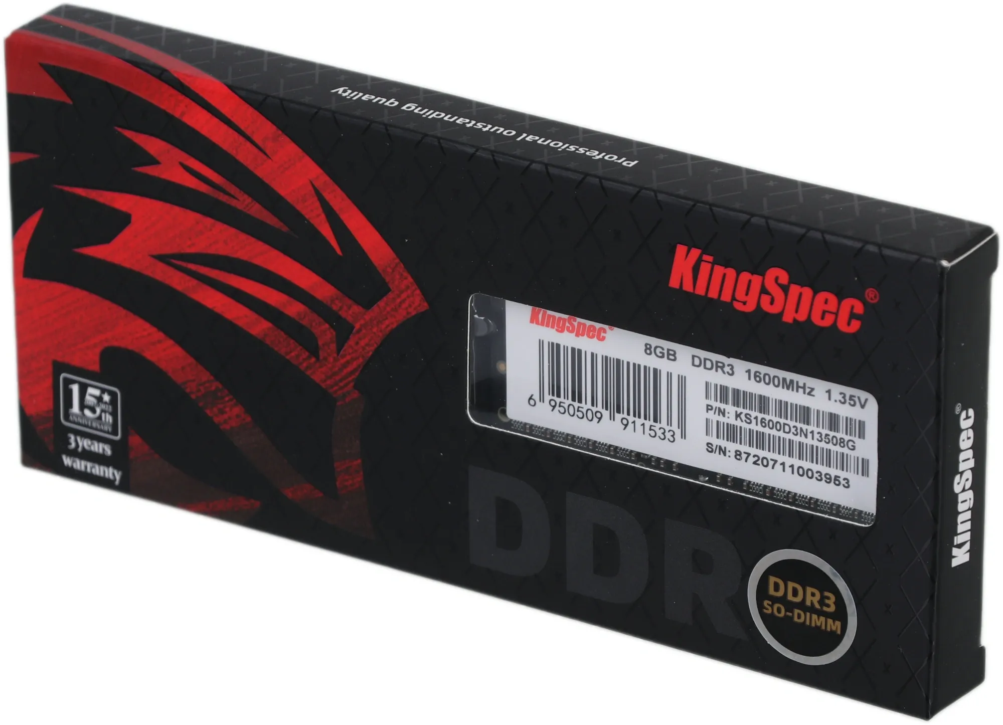 Память DDR3L 8GB 1600MHz Kingspec KS1600D3N13508G RTL PC3L-12800 CL11 SO-DIMM 204-pin 1.35В single rank Ret