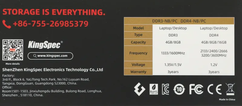 Память DDR4 8GB 2666MHz Kingspec KS2666D4N12008G RTL PC4-21300 SO-DIMM 260-pin 1.2В single rank Ret